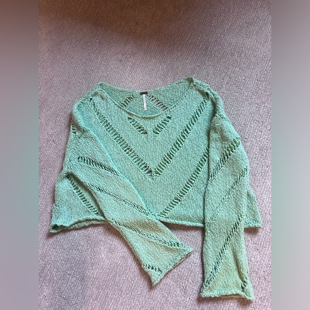 Free People Haley Crochet Sweater in Green MINT Green XSMALL XS RARE